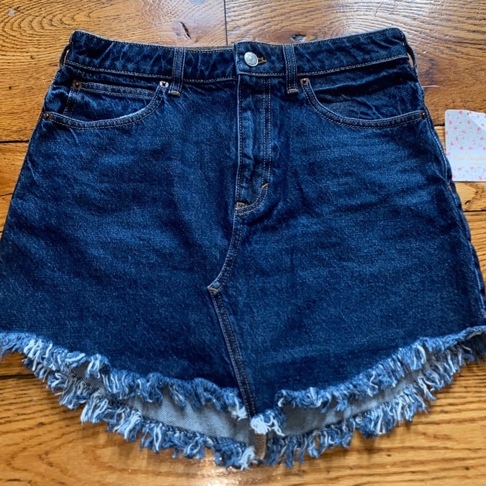 We The Free Dark Indigo Frayed Jean Skirt